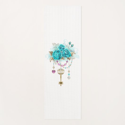 Turquoise-Rozen met Keys Yogamat (Voorkant)