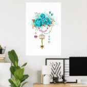Turquoise Rozen met Sleutels Poster (Thuiskantoor)