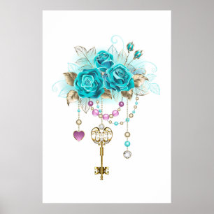Turquoise Rozen met Sleutels Poster