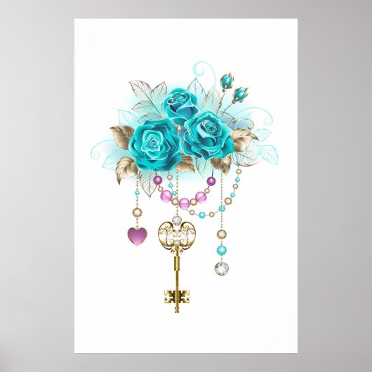 Turquoise Rozen met Sleutels Poster (Voorkant)