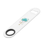 Turquoise Rozen met Sleutels Speed Flessenopener (Achterkant Gekanteld)