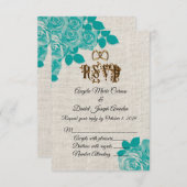 Turquoise rozen op linnen bruiloft RSVP Kaart (Voorkant / Achterkant)