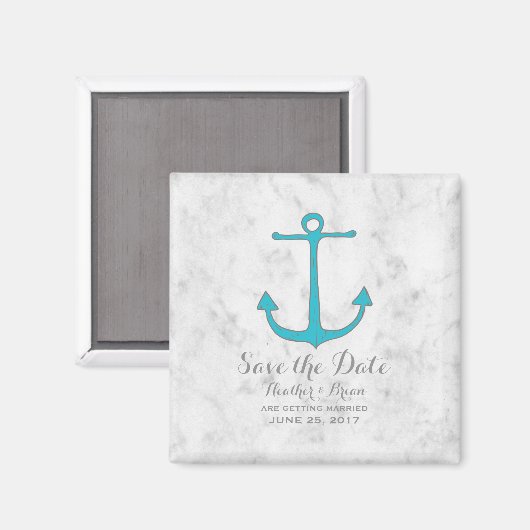 Turquoise Rustic Anchor Save the Date Magneet (Voorkant / Achterkant)