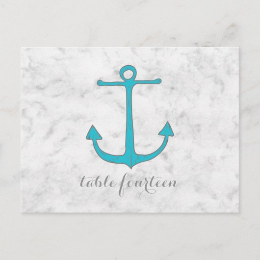 Turquoise Rustic Anchor Table Number Briefkaart (Voorkant)