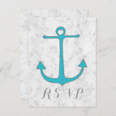 Turquoise Rustic Anchor Wedding RSVP Briefkaart (Voorkant / Achterkant)