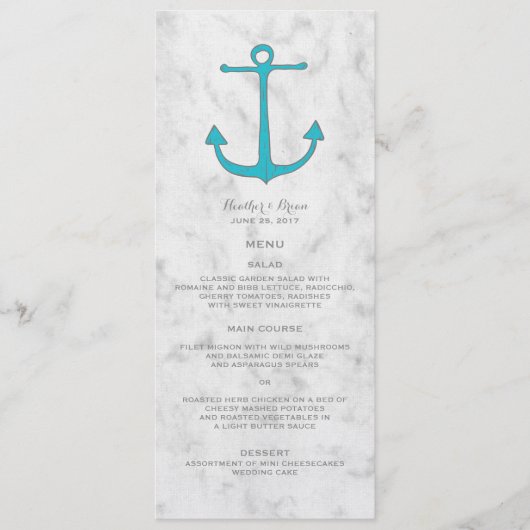 Turquoise Rustic Ancre Menu Mariage (Devant)
