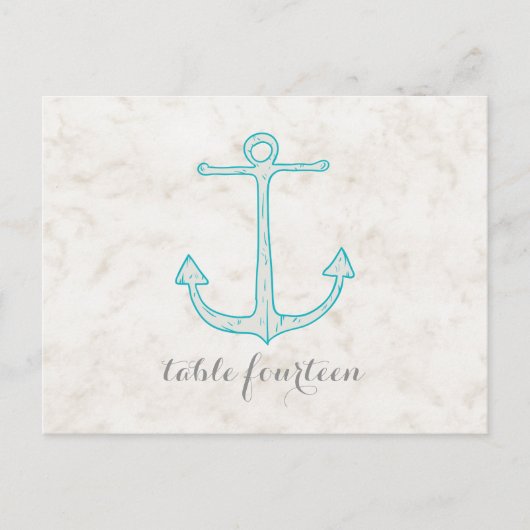 Turquoise Rustic Ancre Numéro de table Carte posta (Devant)