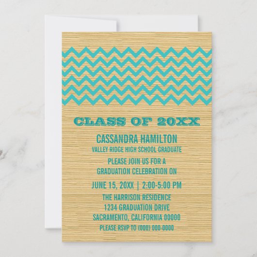Turquoise Rustic Chevron Invitation de diplôme (Devant)