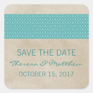 Turquoise Rustic Damask Enregistrer Stickers Date