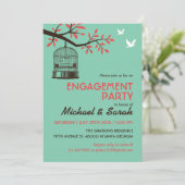 Turquoise Rustic Engagement Party Invitation Bird Kaart (Staand voorkant)