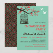 Turquoise Rustic Engagement Party Invitation Bird Kaart (Voorkant / Achterkant)