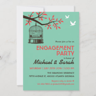 Turquoise Rustic Engagement Party Invitation Bird Kaart