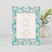 Turquoise Rustic Lace Yellow Wedding Invitations Kaart (Staand voorkant)