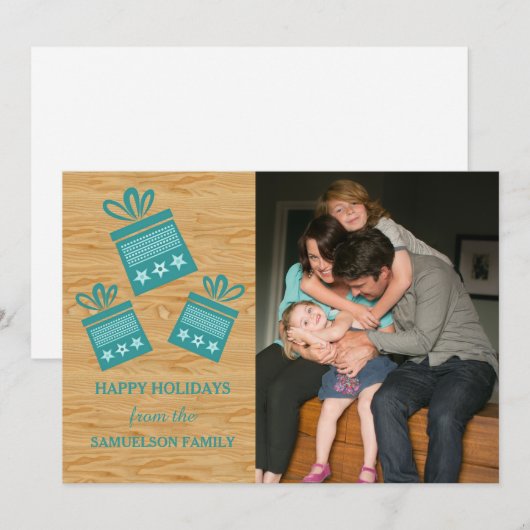 Turquoise Rustic présente une carte de vacances (Devant / Derrière)