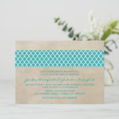 Turquoise Rustic Quatrefoil Mariage Invitation (Debout devant)