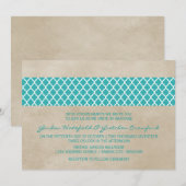 Turquoise Rustic Quatrefoil Mariage Invitation (Devant / Derrière)