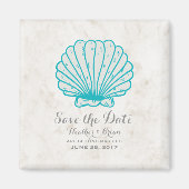 Turquoise Rustic Seashell Save the Date Magneet (Voorkant)