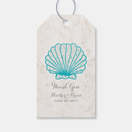 Turquoise Rustic Seashell Wedding Cadeaulabel (Voorkant)