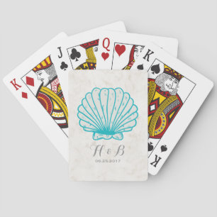 Turquoise Rustic Seashell Wedding Pokerkaarten