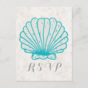 Turquoise Rustic Seashell Wedding RSVP Briefkaart