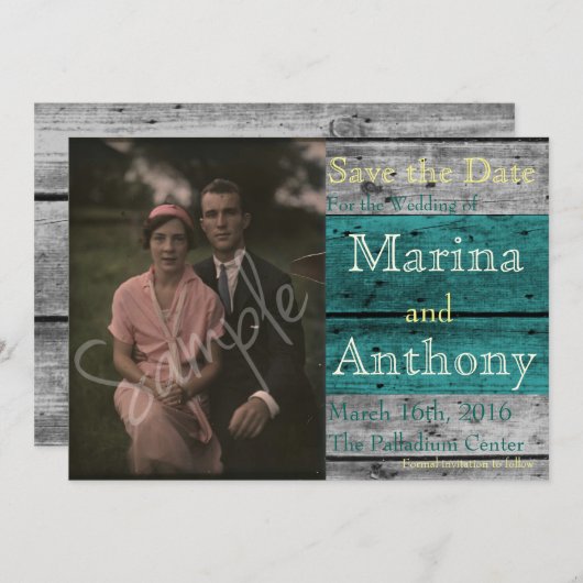 Turquoise Rustic Splash Save the Date No. 1 (Voorkant / Achterkant)