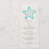 Turquoise Rustic Starfish Menu Mariage (Devant / Derrière)