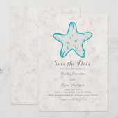 Turquoise Rustic Starfish Save the Date Invite (Voorkant / Achterkant)