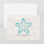 Turquoise Rustic Starfish Table Number Briefkaart (Voorkant / Achterkant)