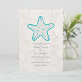 Turquoise Rustic Starfish Wedding Invite Kaart (Staand voorkant)