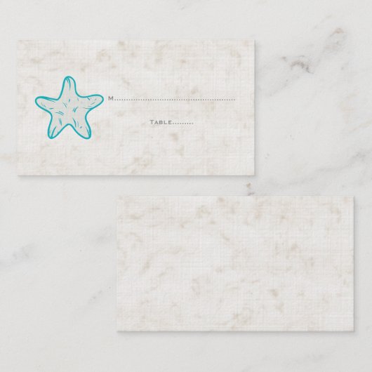 Turquoise Rustic Starfish Wedding Place Kards Plaatskaartje (Voorkant / Achterkant)