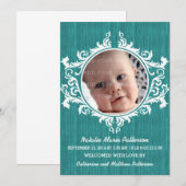 Turquoise Rustic Swirls Baby Faire-part (Devant / Derrière)