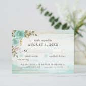 Turquoise Rustiek Hout Bloemen RSVP Kaart (Staand voorkant)
