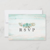 Turquoise Rustiek Hout Bloemen RSVP Kaart (Achterkant)