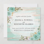  turquoise rustieke houten bloemenbruiloft Rozen Kaart (Voorkant)