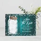 Turquoise Rustieke Houten Metselwerk Pot String Li Save The Date (Staand voorkant)