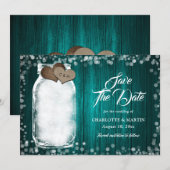 Turquoise Rustieke Houten Metselwerk Pot String Li Save The Date (Voorkant / Achterkant)