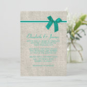 Turquoise Rustique Burlap Invitations de mariage (Debout devant)