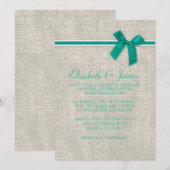 Turquoise Rustique Burlap Invitations de mariage (Devant / Derrière)