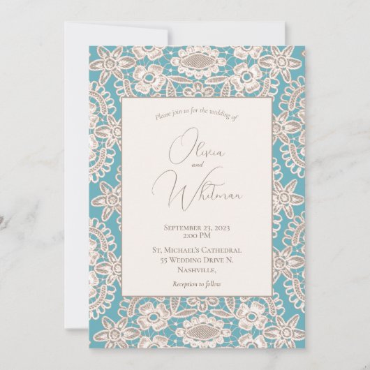 Turquoise Rustique dentelle Jaune Invitations Mari (Devant)