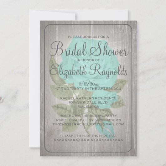 Turquoise Rustique Floral Invitations de douche nu (Devant)