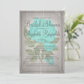 Turquoise Rustique Floral Invitations de douche nu (Debout devant)