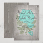 Turquoise Rustique Floral Invitations de douche nu (Devant / Derrière)