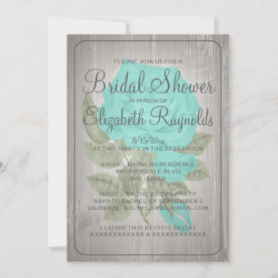 Turquoise Rustique Floral Invitations de douche nu