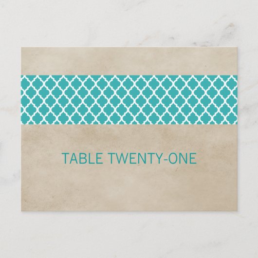 Turquoise Rustique Quatrefoil Numéro de table Cart (Devant)