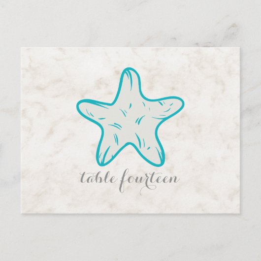 Turquoise Rustique Starfish Numéro de table Carte (Devant)