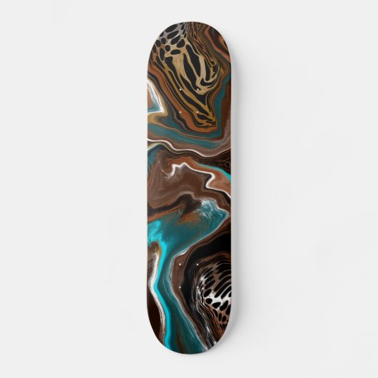 Turquoise Safari Digital Fluid Art Skateboard (Voorkant)