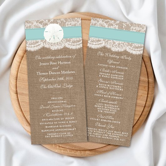 Turquoise Sand Dollar Beach Wedding Programma