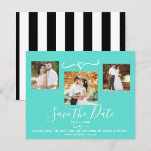 Turquoise Sarcelle & Rayures Noires Photo Carte de