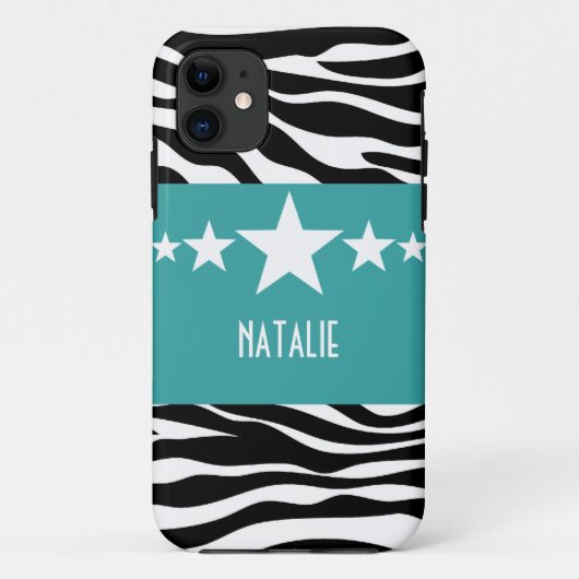 Turquoise Sassy Star Zebra BT iPhone 5 Coque (Dos)