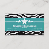 Turquoise Sassy Star Zebra Print Carte de visite (Dos)